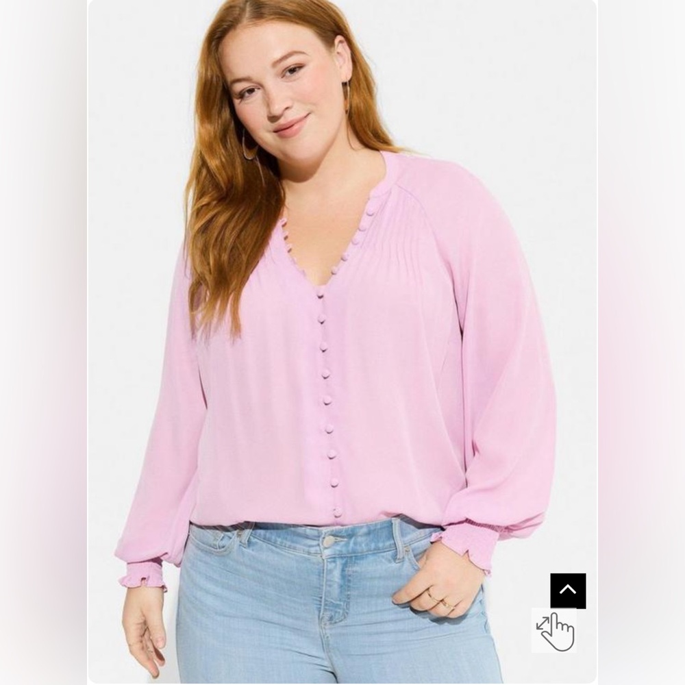 Torrid button blouse with smocked cuffs